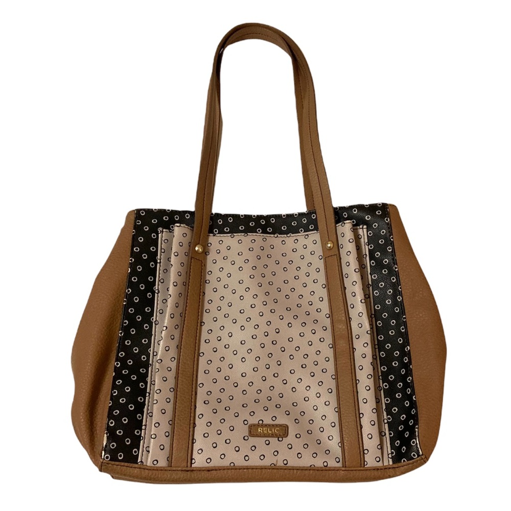Relic by Fossil Bailey Double Entry Black Dot Faux Leather Shoulder Bag